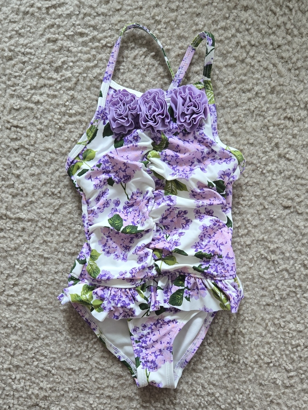 Kids Gymboree Floral Purple Ruffle One-Piece Swimsuit